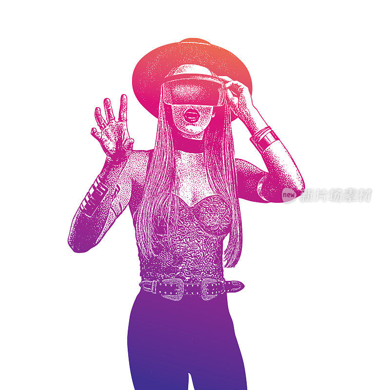 Fashionable young woman using virtual reality headset